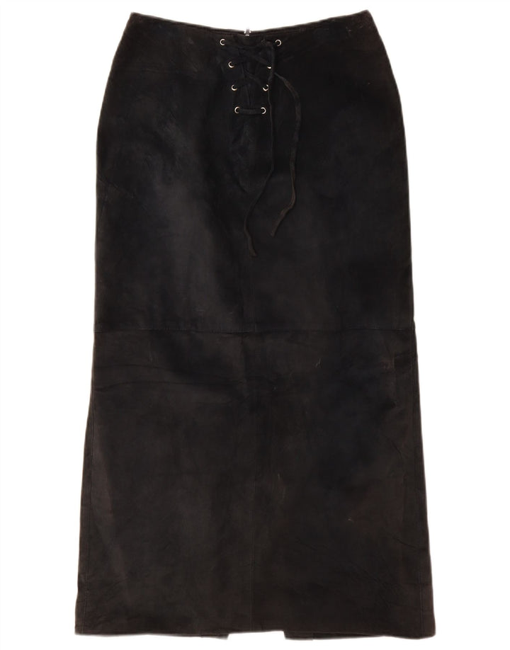 VINTAGE Damska zamszowa spódnica Maxi UK 10 Small W26 Czarna skóra