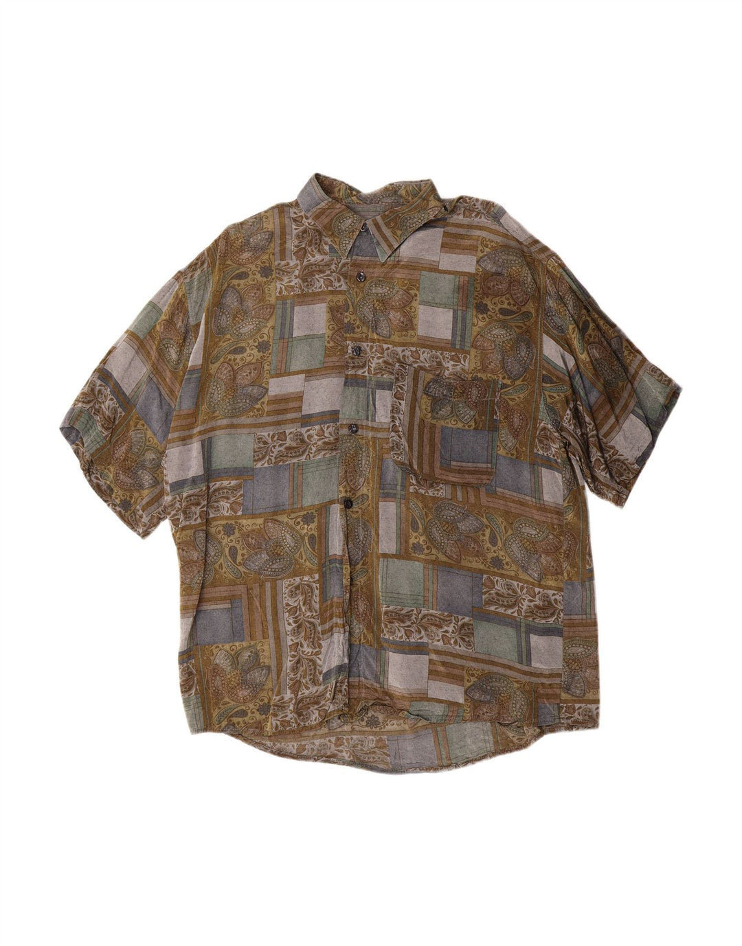 TIPO' S Mens Short Sleeve Shirt Large Multicoloured Patchwork Viscose