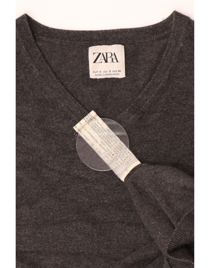 Męski sweter Zara z dekoltem w kształcie litery V, mały, szary, wiskoza