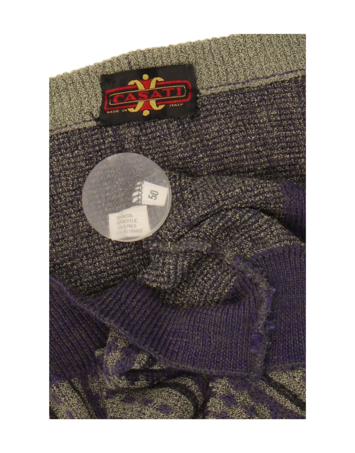 Vintage męski sweter kardigan IT 50 wełniany w średnie fioletowe paski