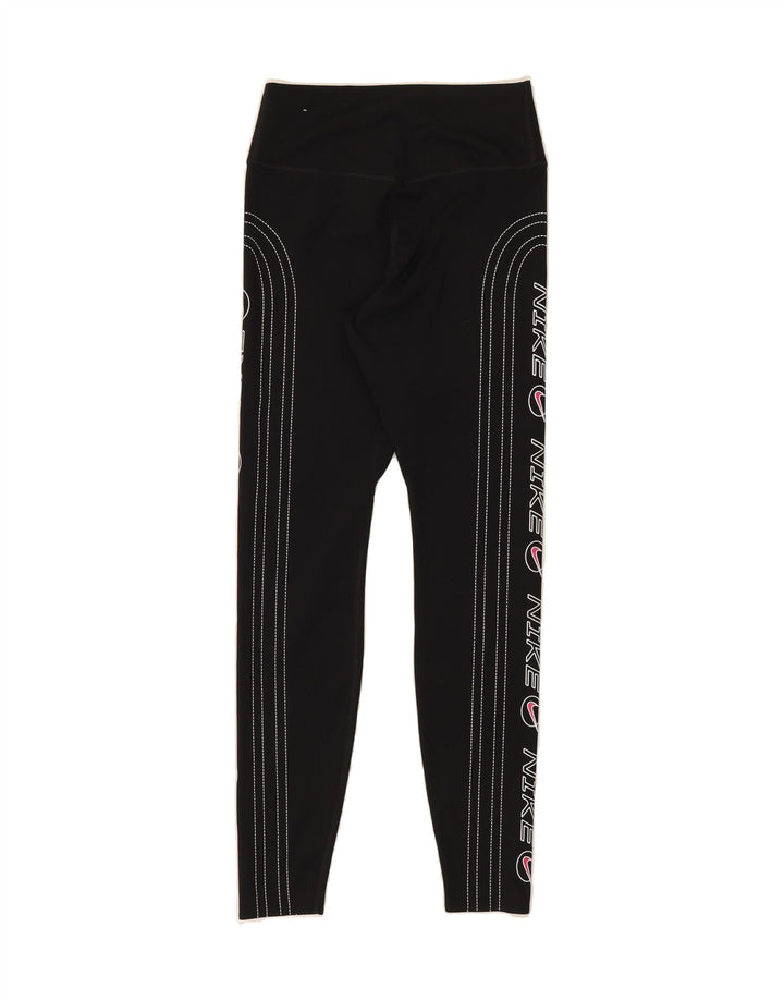 NIKE Womens Dri Fit Graphic Leggings UK 8 Small Black Polyester Vintage Nike and Second-Hand Nike from Messina Hembry 