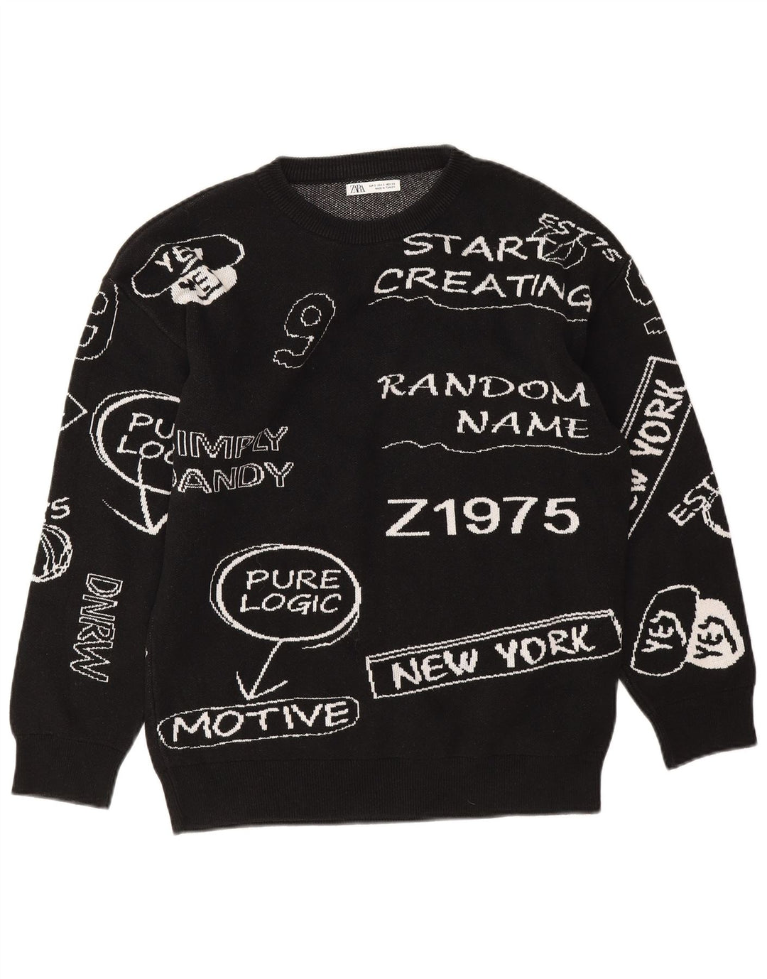 Damska bluza oversize Zara z grafiką, UK 10, mała, czarna, bawełniana