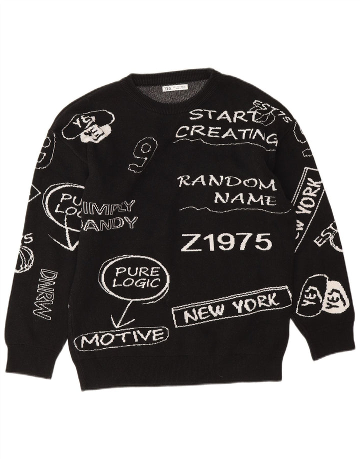 Damska bluza oversize Zara z grafiką, UK 10, mała, czarna, bawełniana
