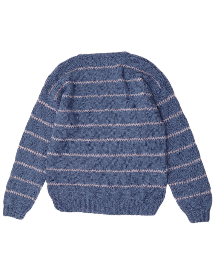 Męski sweter w stylu vintage o regularnym kroju z okrągłym dekoltem i średnim niebieskim paskiem