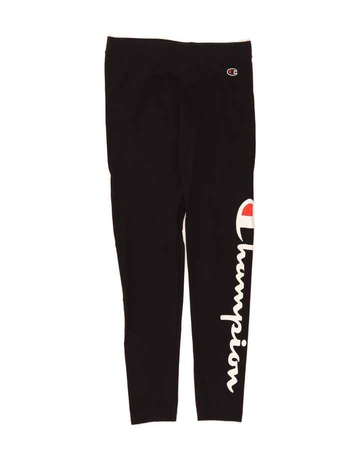 CHAMPION Womens Graphic Leggings UK 10 Small Black Cotton Vintage Champion and Second-Hand Champion from Messina Hembry 