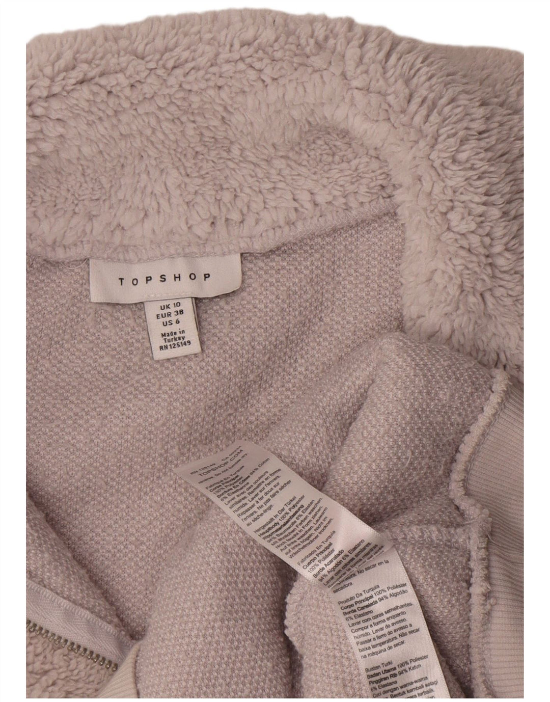 Topshop Damski sweter oversize z zamkiem błyskawicznym, polarem UK 10, mały, szary poliester