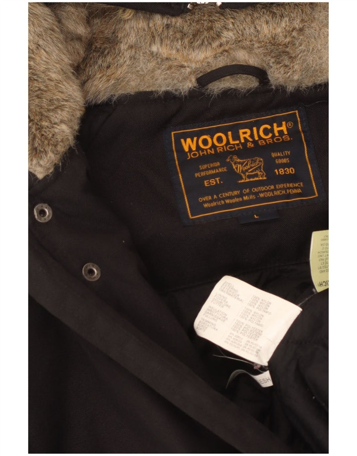 Damska kurtka bomberka z kapturem Woolrich UK 14, duża, czarna nylonowa