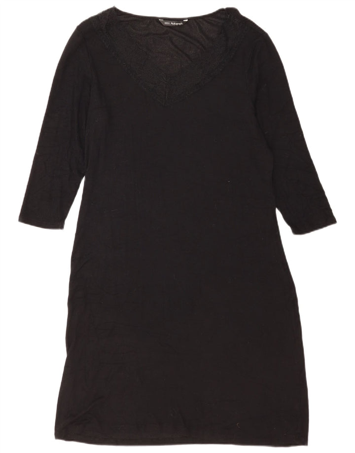 Marks & Spencer Damska sukienka typu shift z rękawem 3/4 UK 14, duża, czarna, modal