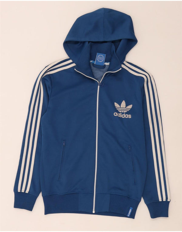 Adidas Męski sweter z kapturem i zamkiem błyskawicznym, mały, niebieski poliester