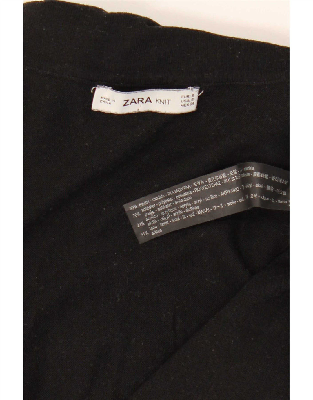 Sweter damski Zara z wywijanym dekoltem UK 10, mały, czarny, modal