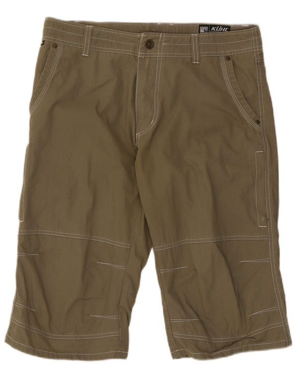 Męskie bermudy w stylu vintage Cargo W34, duże, bawełniane w paski khaki
