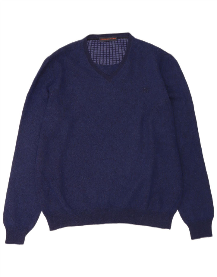 Męski sweter TRUSSARDI z dekoltem w kształcie litery V, 2XL, granatowo-wełniany