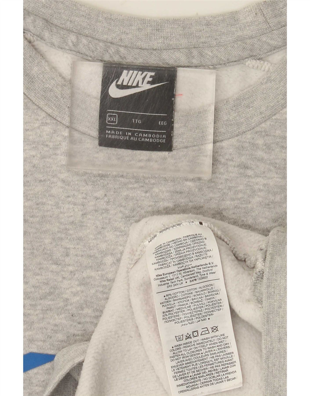 Męska bluza dresowa NIKE 2XL, szara, bawełniana w bloki kolorów