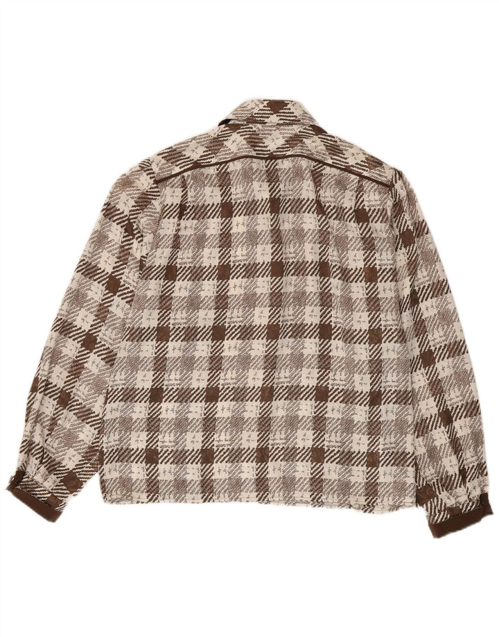 Koszula damska w stylu vintage o regularnym kroju UK 16, duża, brązowa, w pepitkę, retro