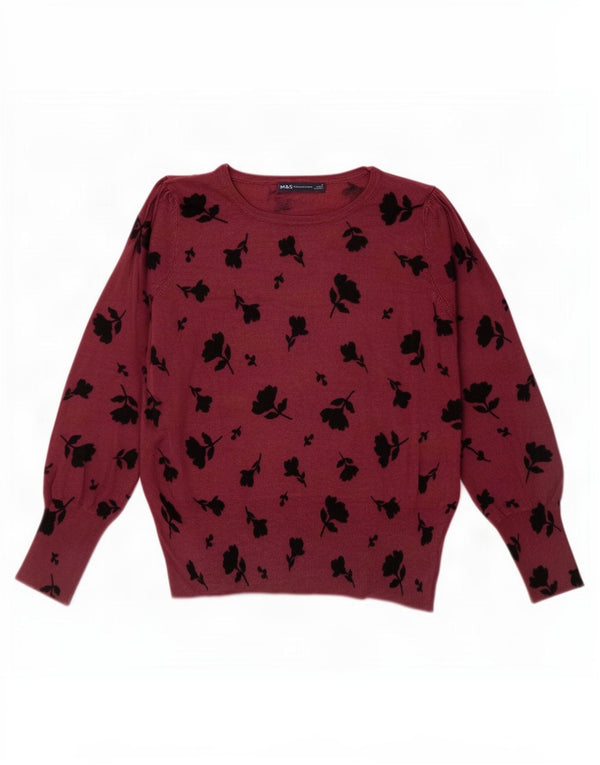 Marks & Spencer Damski sweter z dekoltem w łódkę UK 16, duży, czerwony w kwiaty