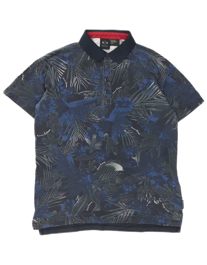 Męska koszulka polo Armani Exchange, średnia niebieska, bawełniana w kwiaty