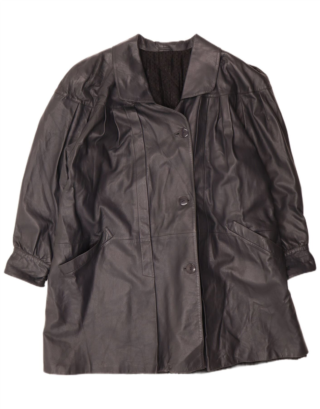 Vintage damski płaszcz skórzany oversize IT 44 średni czarny skórzany klasyczny