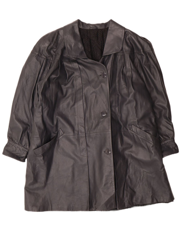Vintage damski płaszcz skórzany oversize IT 44 średni czarny skórzany klasyczny