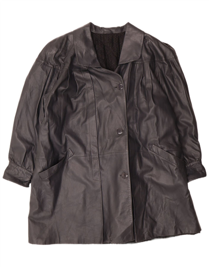 Vintage damski płaszcz skórzany oversize IT 44 średni czarny skórzany klasyczny