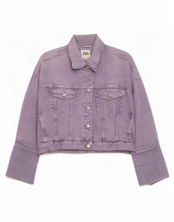 Damska kurtka jeansowa oversize Zara UK 14, średni fiolet, bawełna