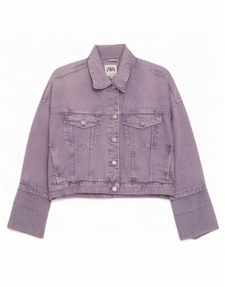 Damska kurtka jeansowa oversize Zara UK 14, średni fiolet, bawełna