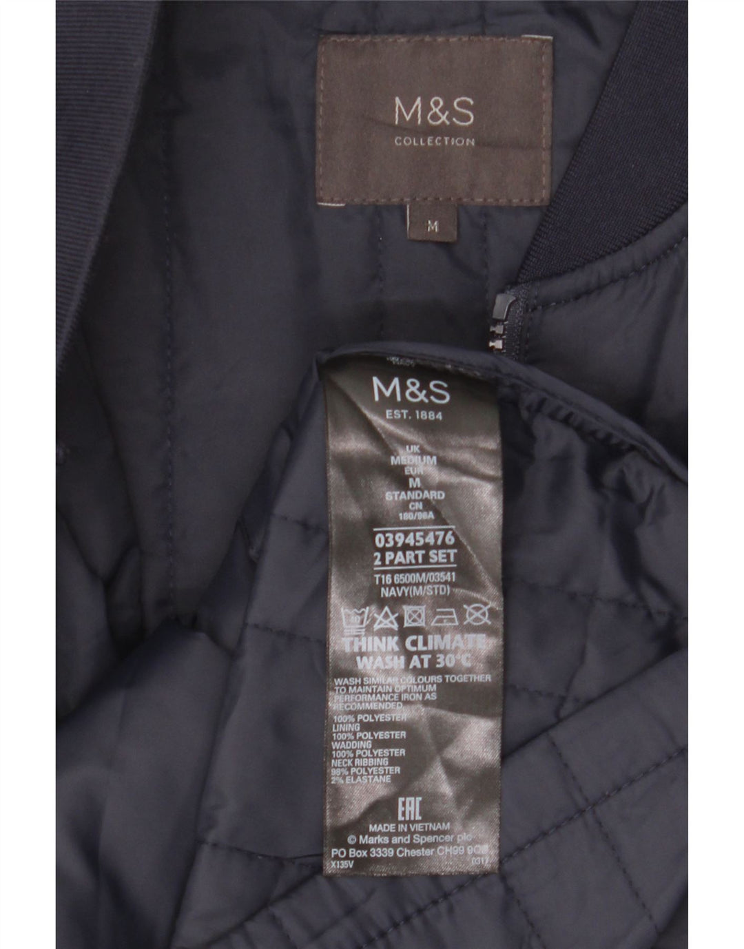 Męska kamizelka Marks & Spencer Liner UK 38, średni granatowy poliester