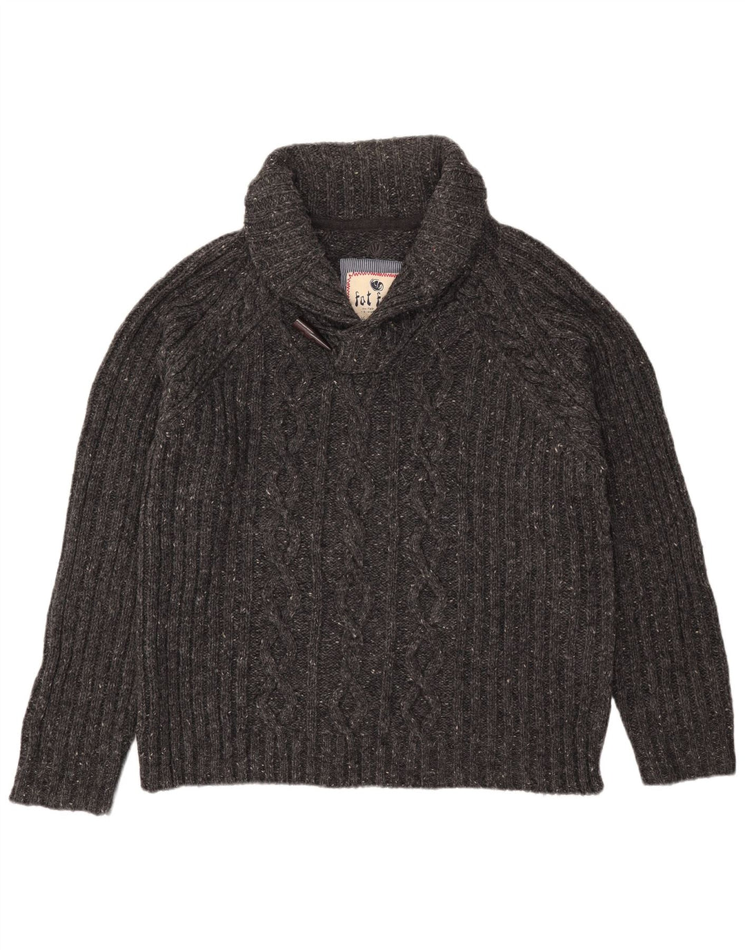 Męski sweter z szalowym dekoltem Fat Face XL Szary, wełniany nakrapiany