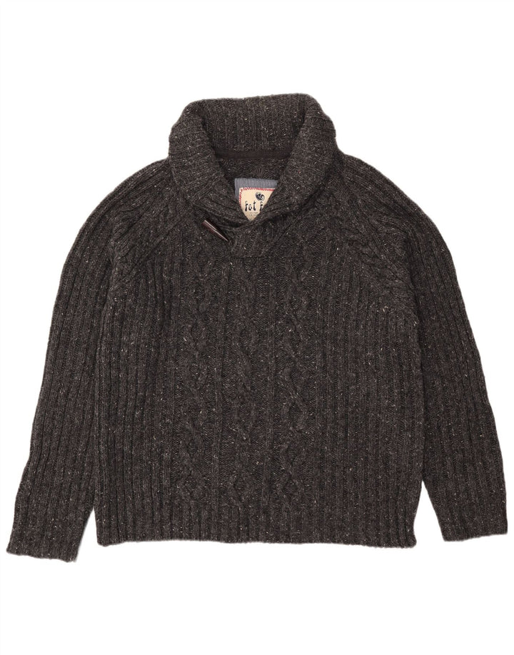 Męski sweter z szalowym dekoltem Fat Face XL Szary, wełniany nakrapiany