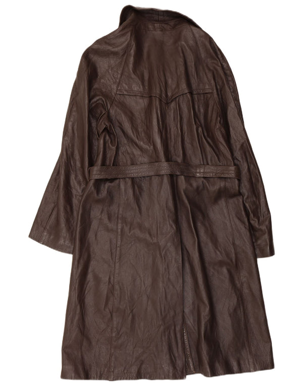 VINTAGE damski płaszcz skórzany z podwójnymi piersiami IT 52 2XL brązowa skóra