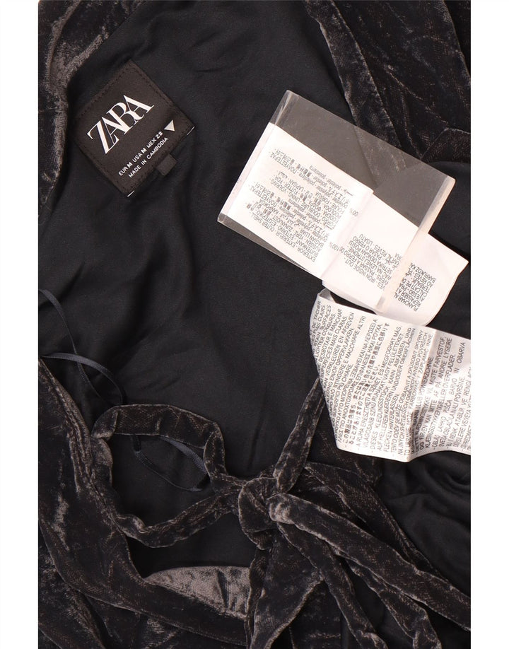 Damski kardigan zawijany welurowy Zara UK 14, średni czarny poliester