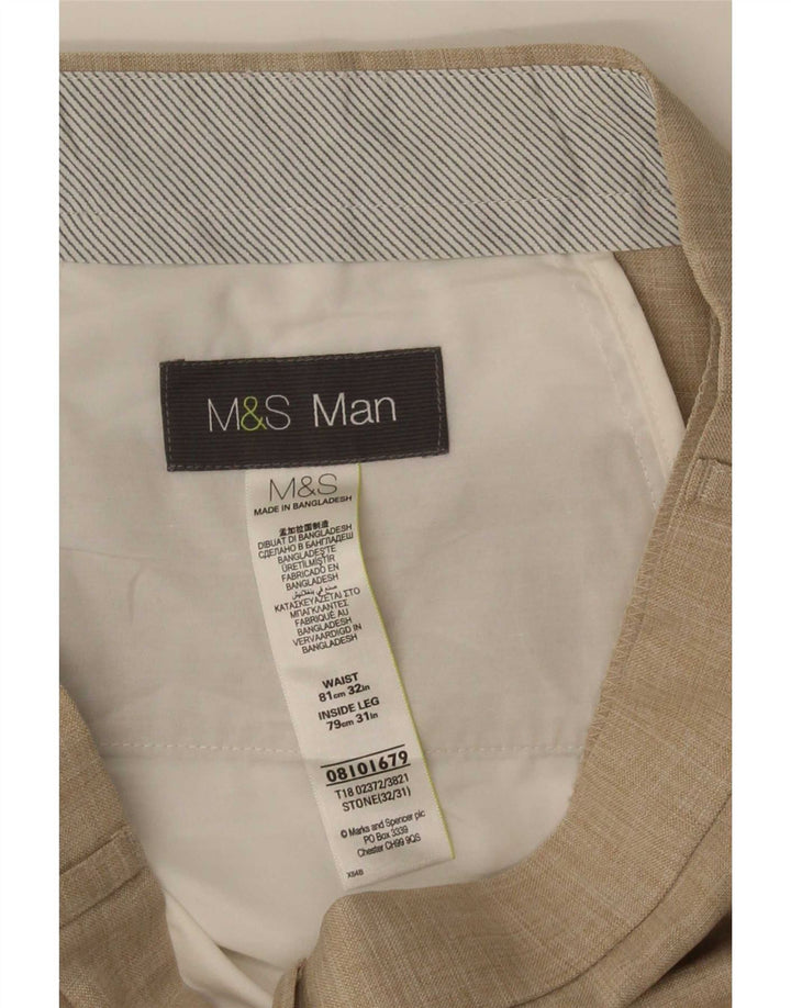 Marks & Spencer Męskie proste spodnie garniturowe W32 L31 Beżowy poliester