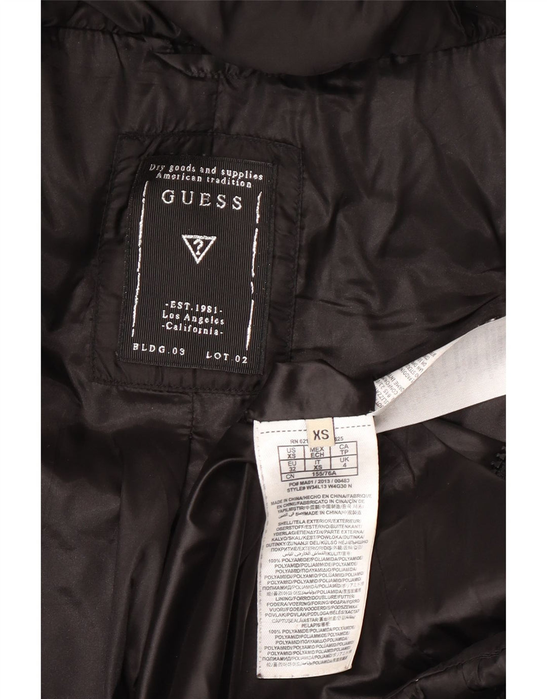 Damski płaszcz oversize Guess UK 4 XS z czarnego poliamidu
