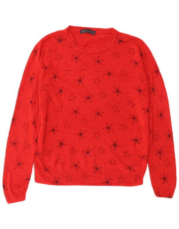 MARKS & SPENCER Damski sweter z dekoltem w łódkę UK 14, duży, czerwony, geometryczny