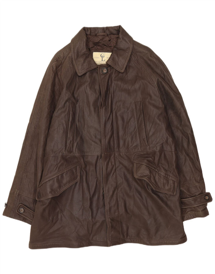 Męska kurtka skórzana GREEN LEAVES IT 50, duża brązowa skóra