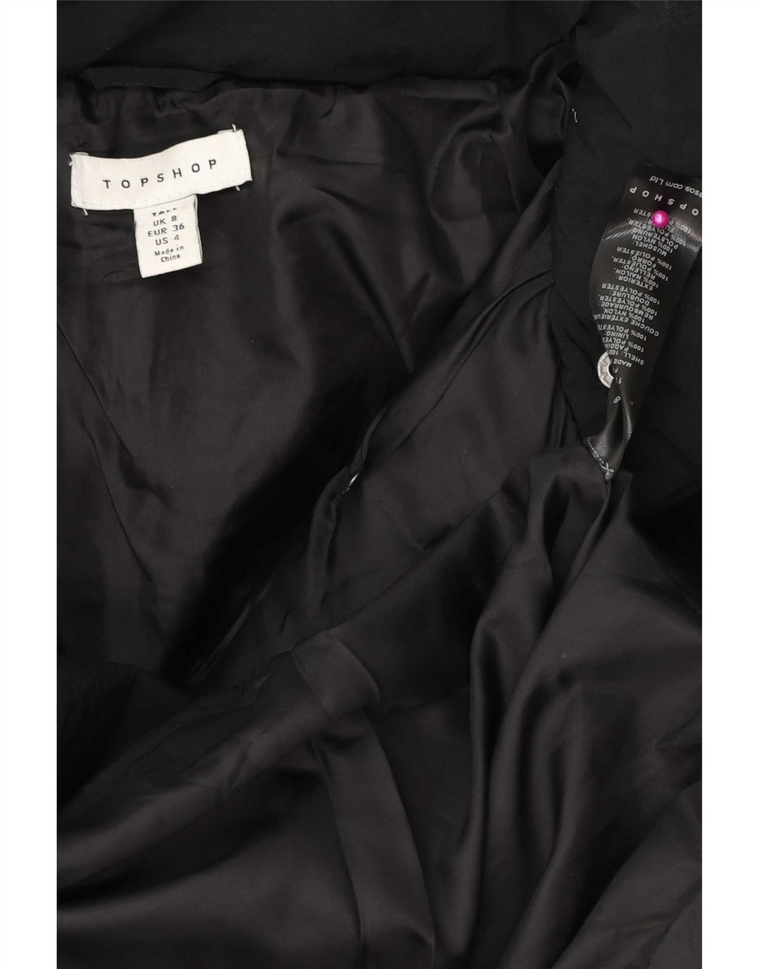 Damska kurtka z kapturem, oversize, wyściełana Topshop UK 8, mała, czarna, poliester