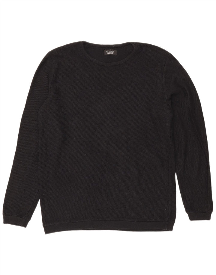 Męski sweter z okrągłym dekoltem Zara XL, czarny poliester