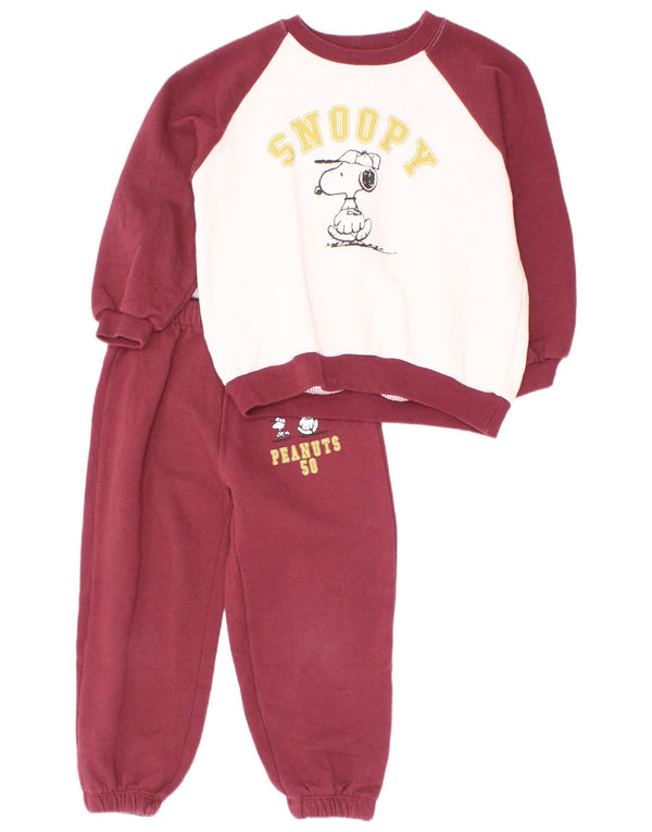 Zara Chłopięcy dres z grafiką, 5-6 lat, bordowa, bawełniana w bloki kolorów