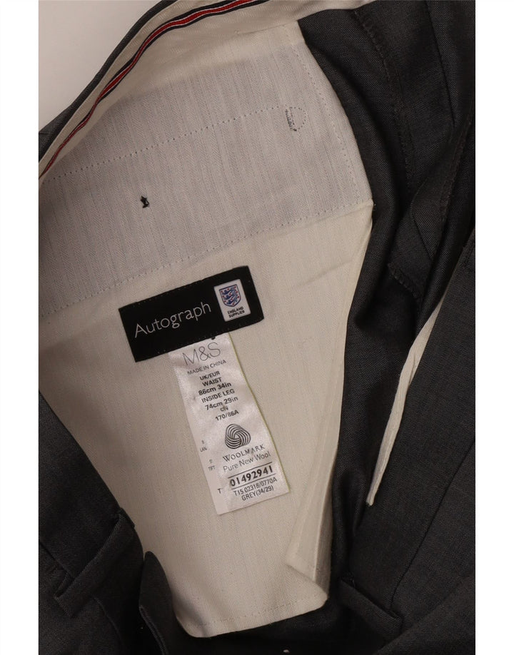 Marks & Spencer Męskie proste spodnie garniturowe W34 L29 Szara wełna