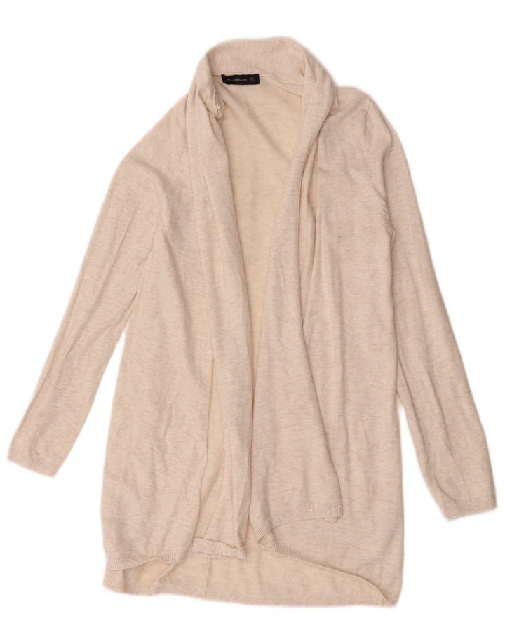 Damski sweter z długim rękawem Zara, otwarty kardigan UK 12, średni beż, nakrapiany