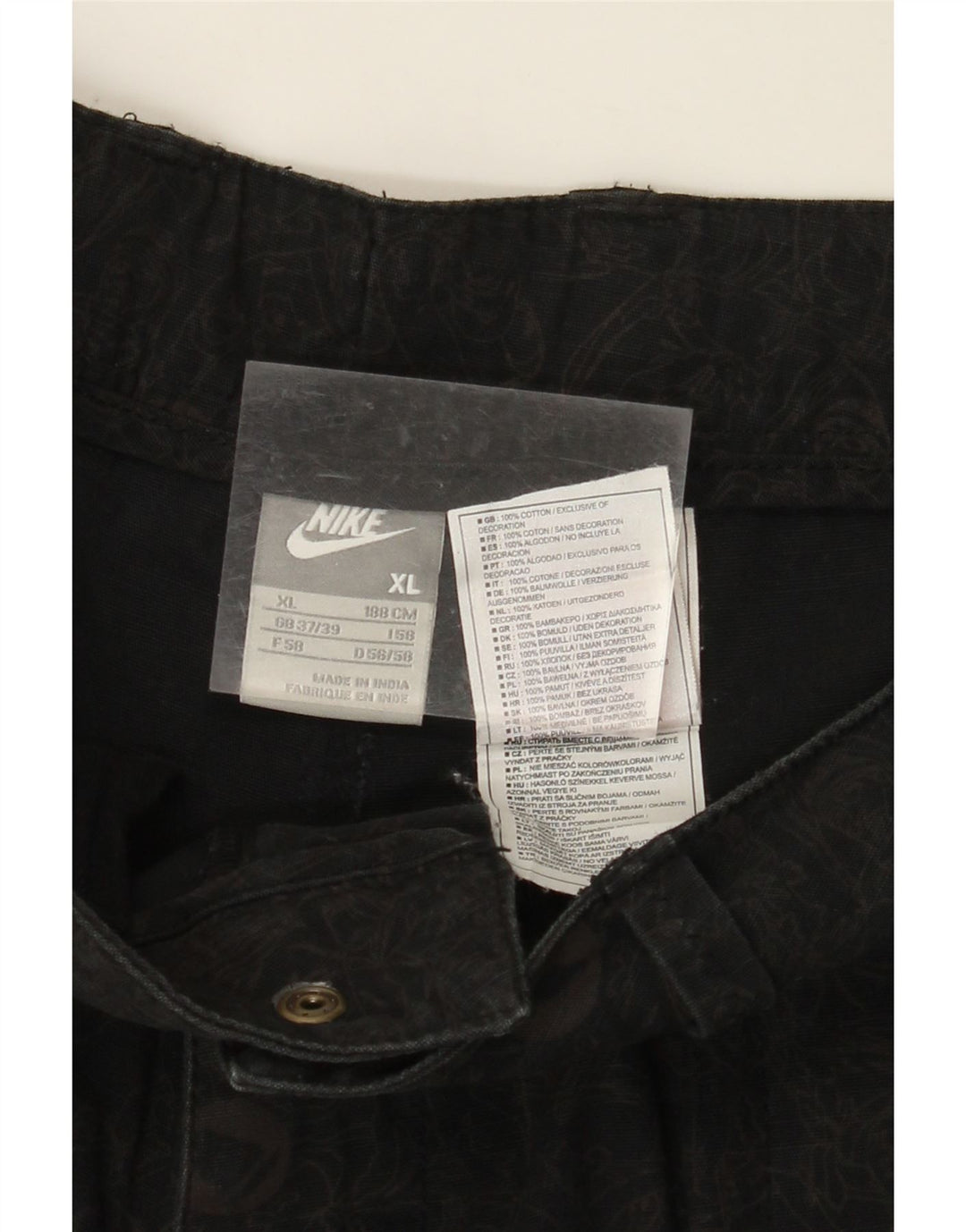 Męskie spodenki bojówki NIKE XL W38, czarna bawełna w kwiaty