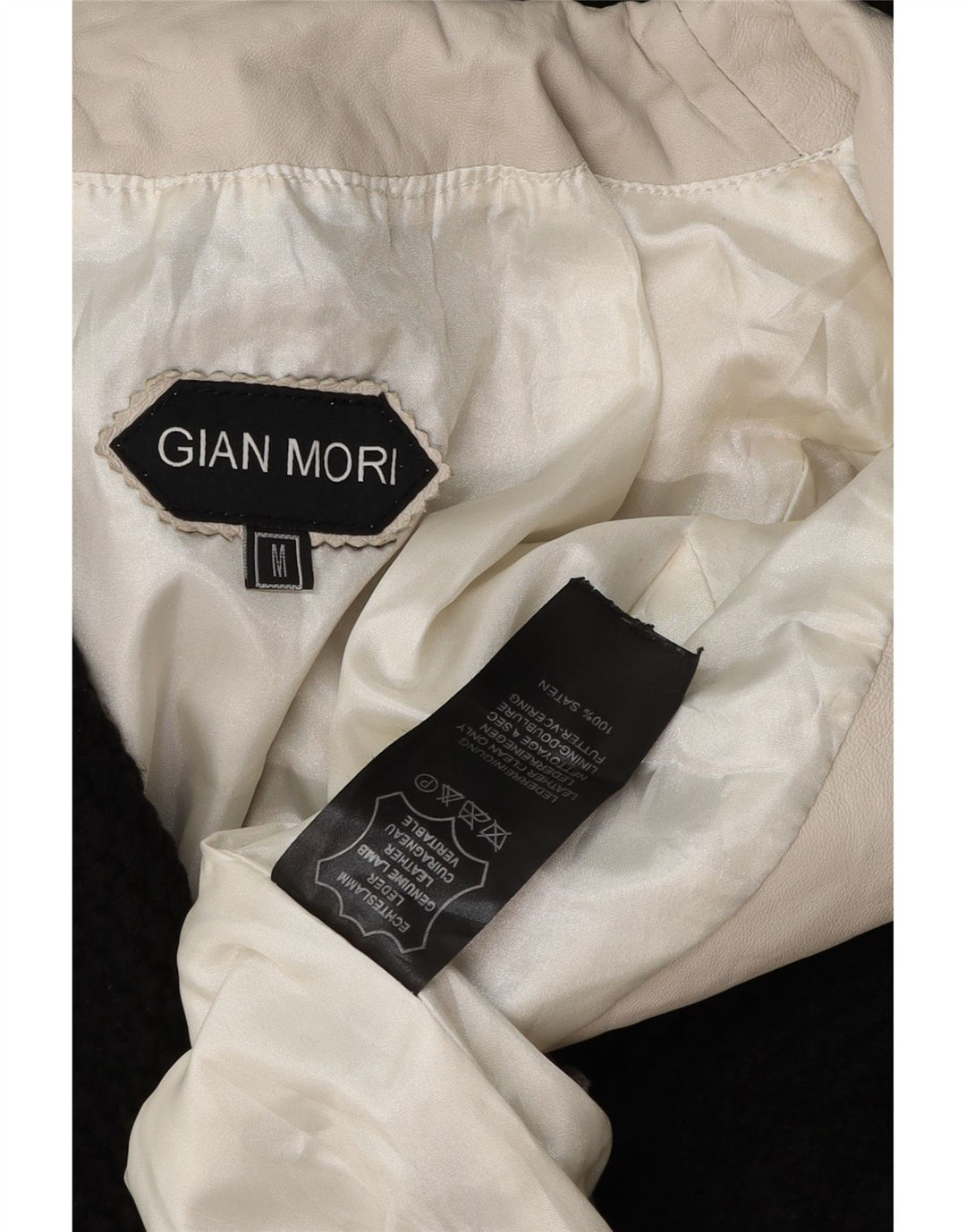 GIAN MORI Womens Hooded Coat UK 14 Medium Off White Colourblock Leather