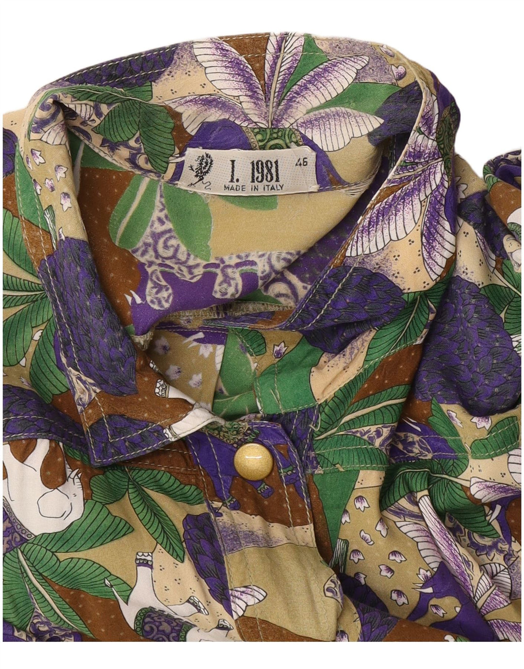 Bluzka damska z krótkim rękawem w stylu vintage IT 46, duża, wielobarwna