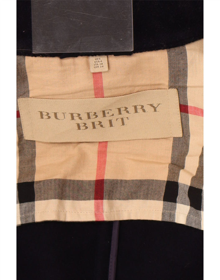 Damski płaszcz oversize z kapturem Burberry UK 6 XS, granatowy, wełniany, klasyczny