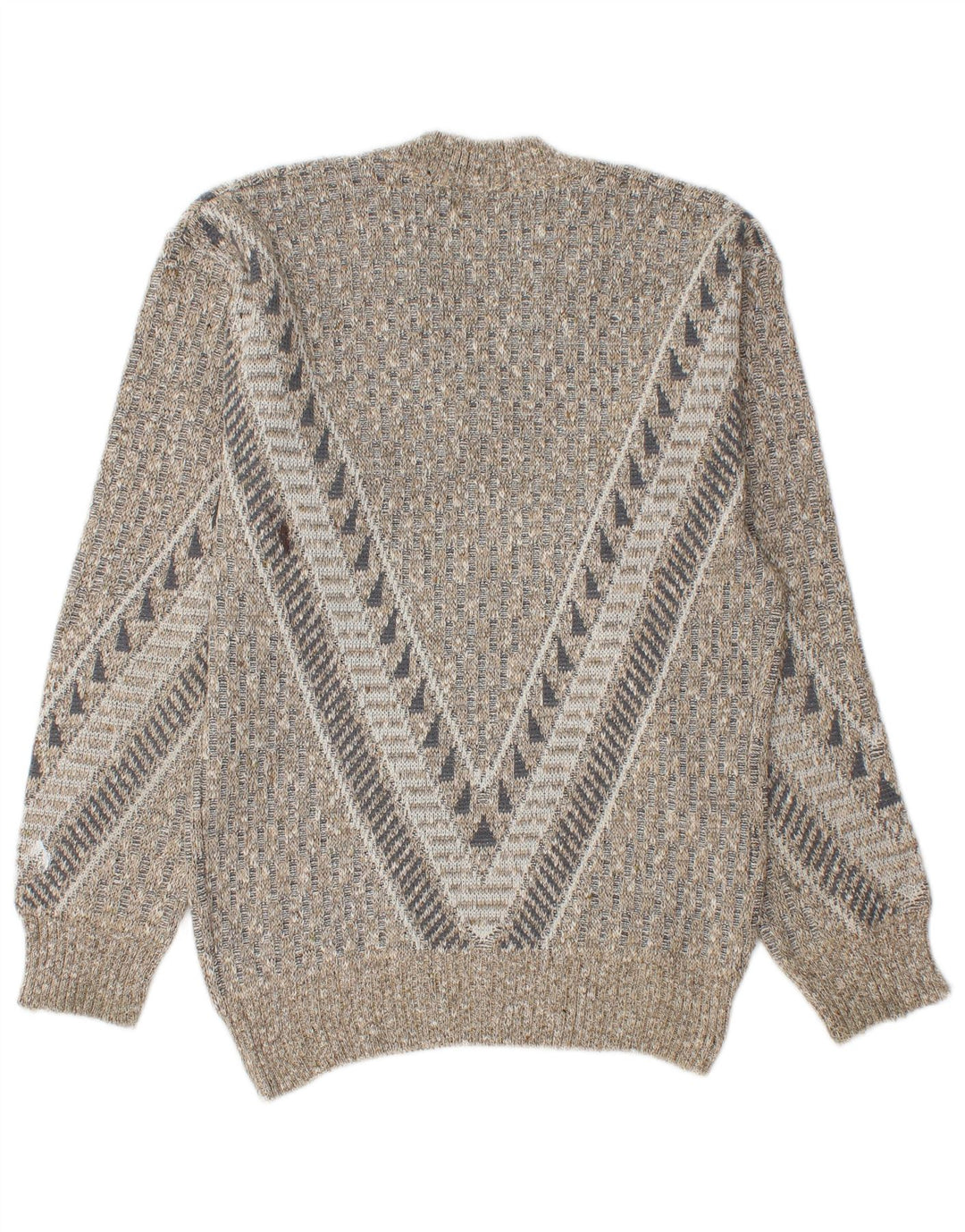 Męski sweter w stylu vintage z dekoltem w szpic, mały, szary, geometryczny