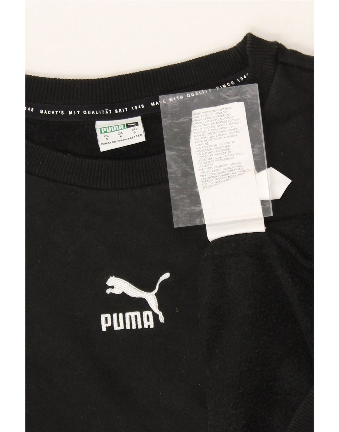 PUMA Womens Oversized Sweatshirt Jumper UK 10 Small Black Cotton Vintage Puma and Second-Hand Puma from Messina Hembry 