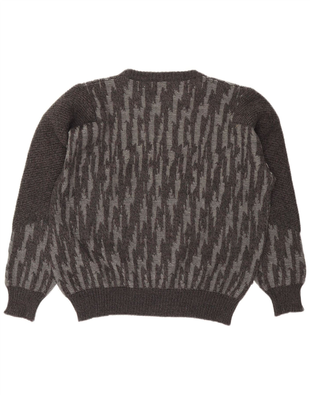 Vintage męski sweter z okrągłym dekoltem, duży, szary, wełniany pasek