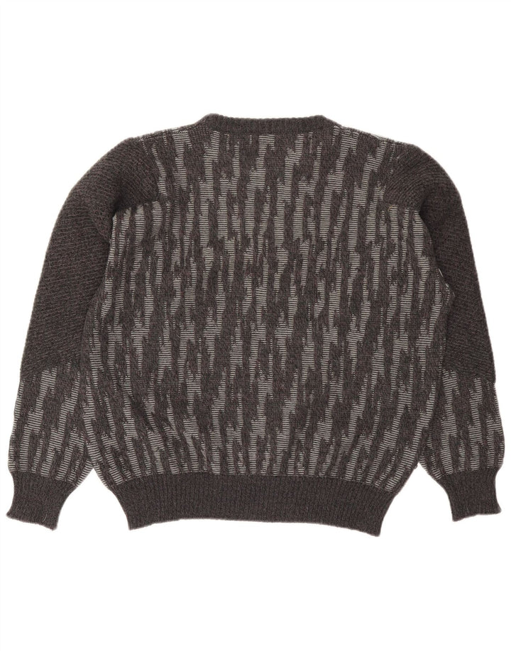 Vintage męski sweter z okrągłym dekoltem, duży, szary, wełniany pasek
