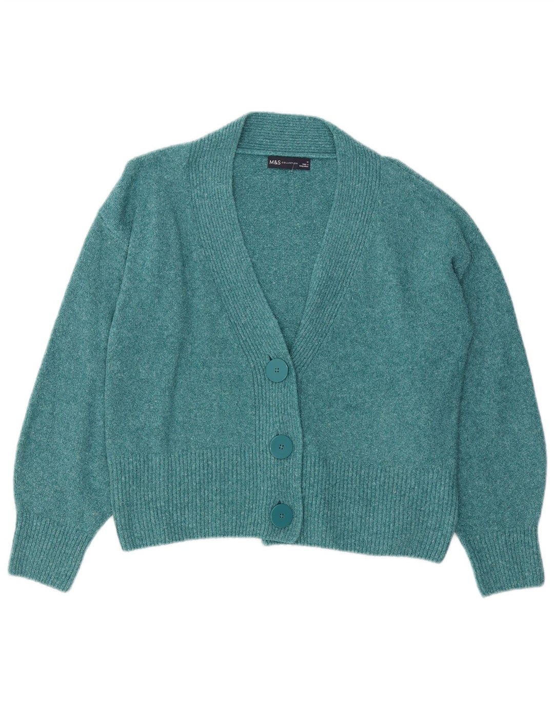 Marks & Spencer Damski sweter kardigan UK 14 Średni turkusowy bawełniany