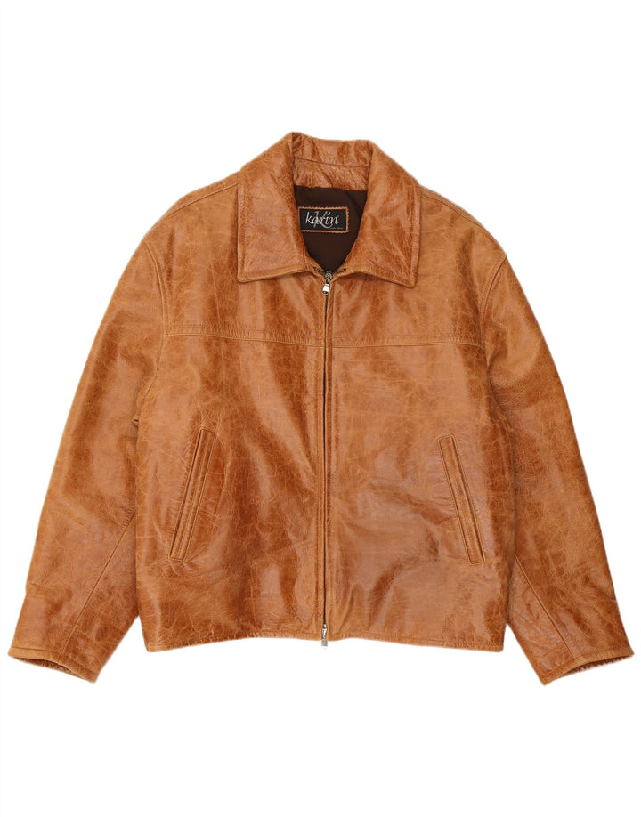 Męska kurtka skórzana o luźnym kroju VINTAGE UK 38, średnia brązowa skóra