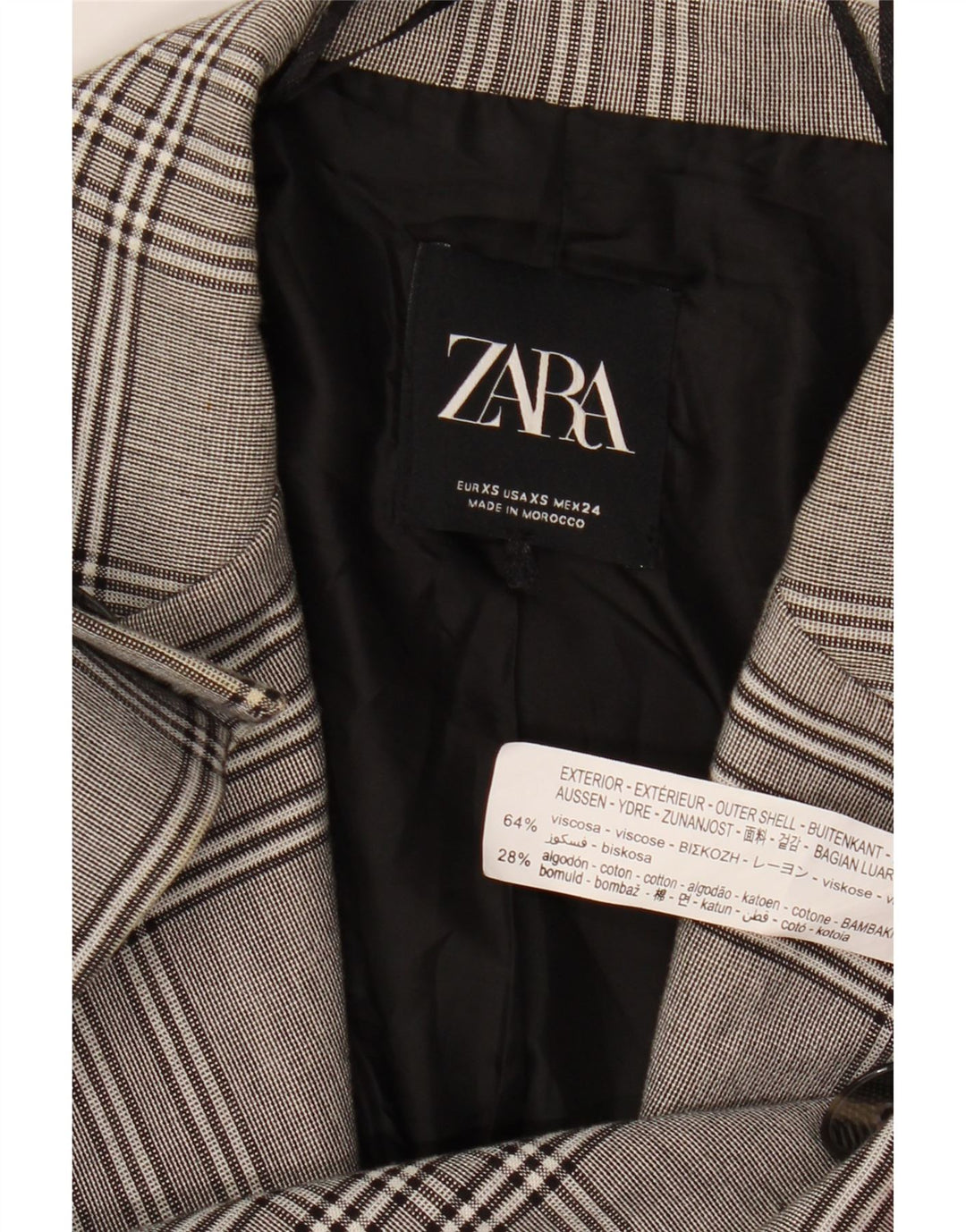 Damska marynarka zapinana na 2 guziki, oversize, Zara UK 6 XS, szara wiskoza w kratkę